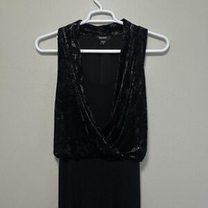 Karen Kane Romper Womens M Black Sleeveless Draped Crushed Velvet front